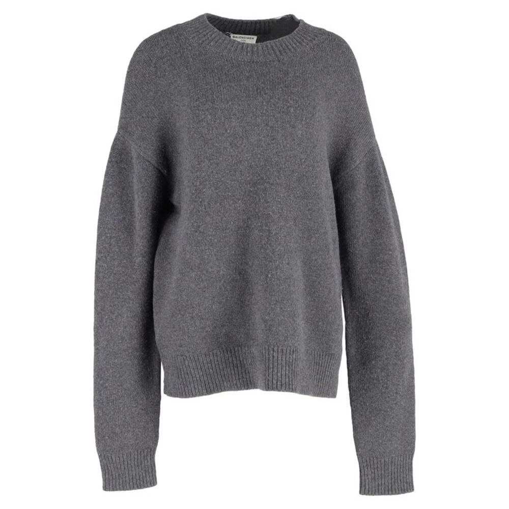 Balenciaga Knitted Crewneck Sweater in Grey Wool